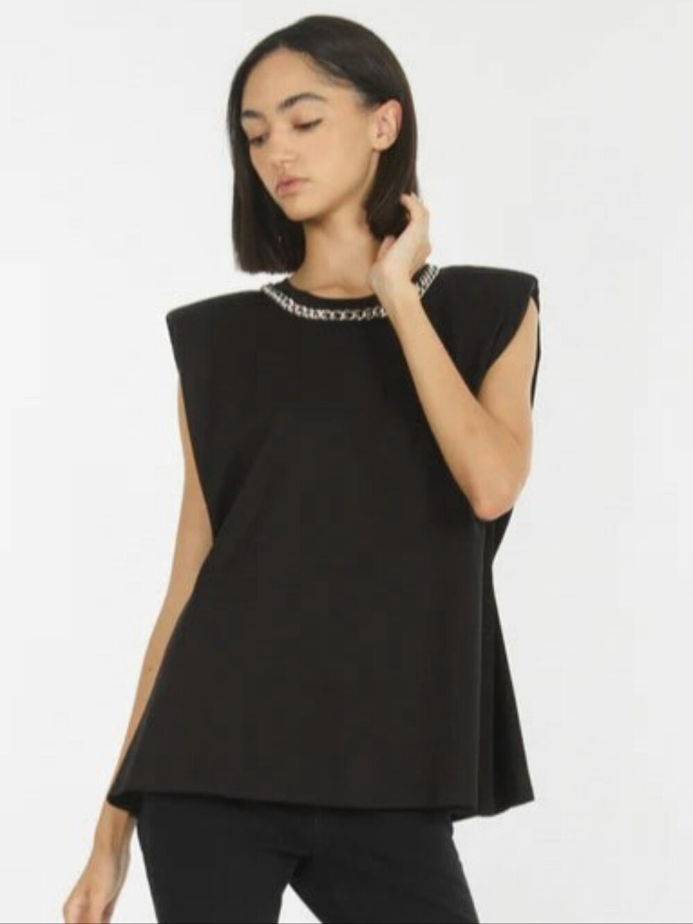 New Asymmetrical Women's Chiffon Embellished Mossimo Sleeveless Crew Neck Top